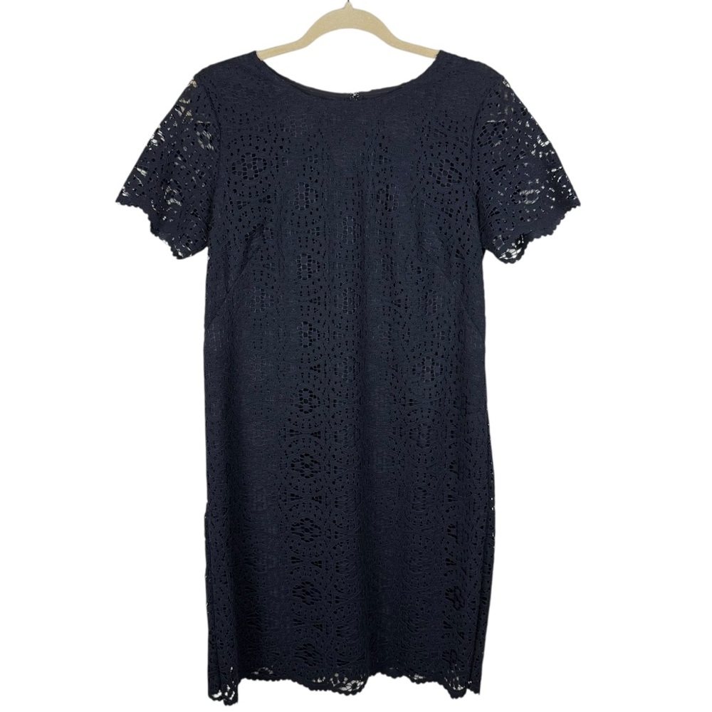 Ann Taylor Navy Mosaic Lace Shift Dress Short Sleeve Size 6 Womens